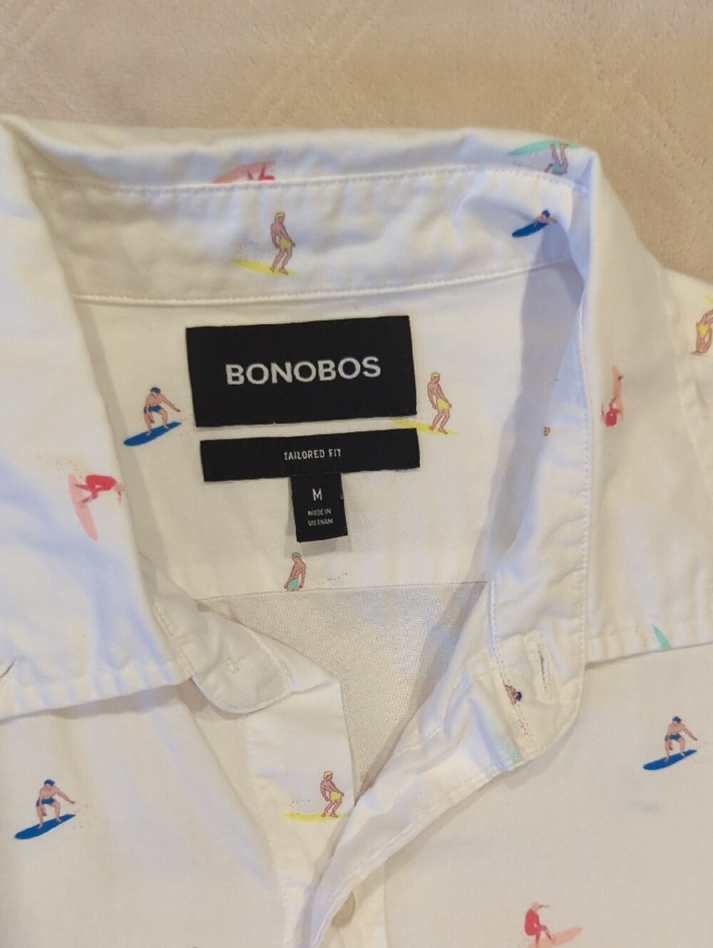 Bonobos White Short-Sleeve Button-Down Shirt with Multicolor Surf Icons - Picture 2 of 4